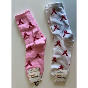 Fashion Socks 2 Pairs of Breast Cancer Awareness Ribbon Socks Size 9-11 NEW